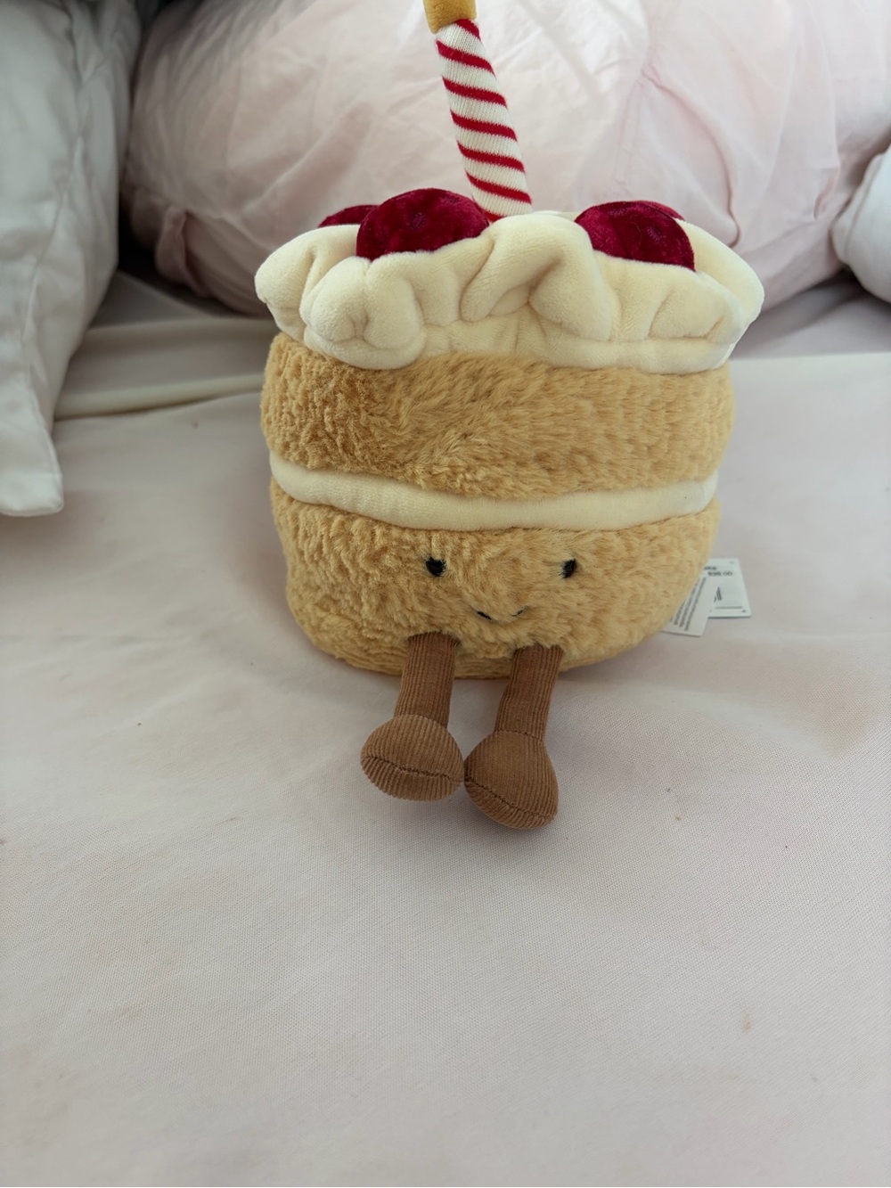 Jellycat Plush Birthday Cake Toy - Beige with Red and Cream Accents